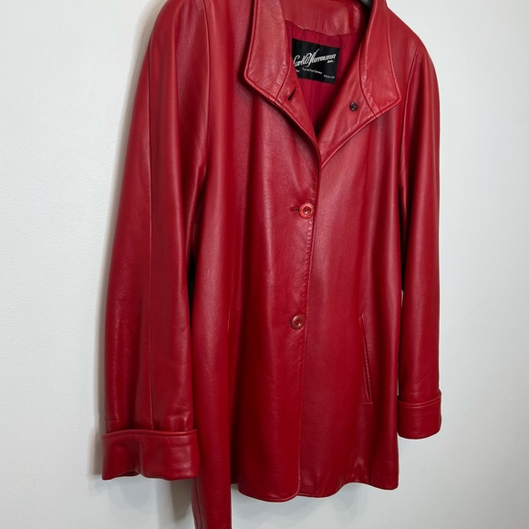 Carl W. Herrmann Pittsburgh Lyn Vintage Red Leather Cinch Waist Coat Women’s 10 - Picture 8 of 17